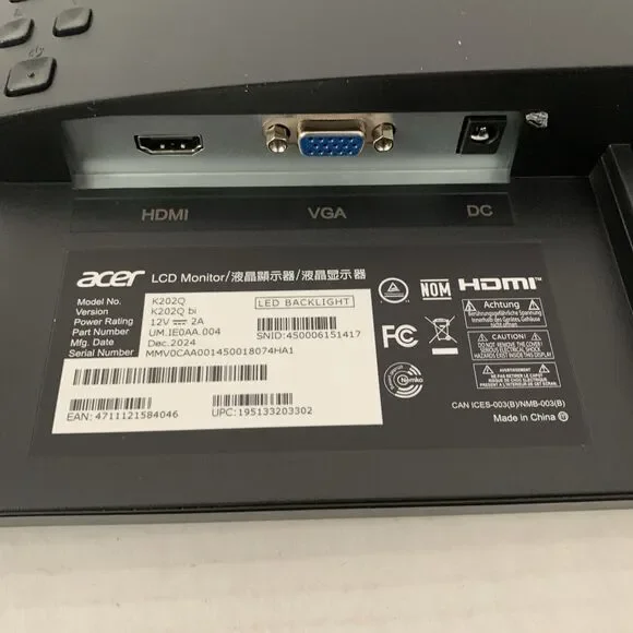 Acer K202Q bi 19.5 LCD Monitor LED Backlight HDMI & VGA Ports New open box